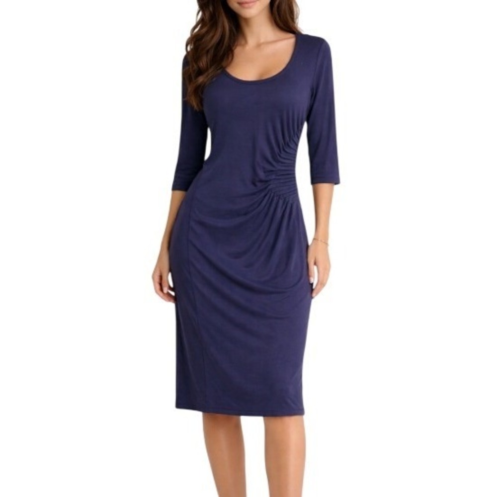 Calvin Klein Navy Blue Ruched Sheath Dress